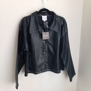 NWT Le Lis Black Faux Leather Jacket Size Large